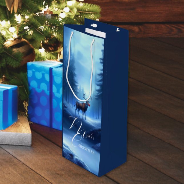 Adorable Editable Winter Wonderland Christmas Wine Gift Bag (Creator Uploaded)