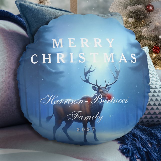 Adorable Editable Winter Wonderland Chrsitmas Round Cushion (Creator Uploaded)