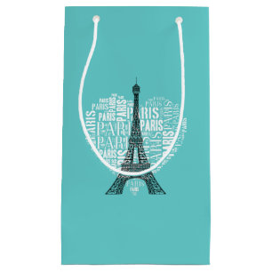 Adorable Eiffel Tower Love Paris Aqua Small Gift Bag