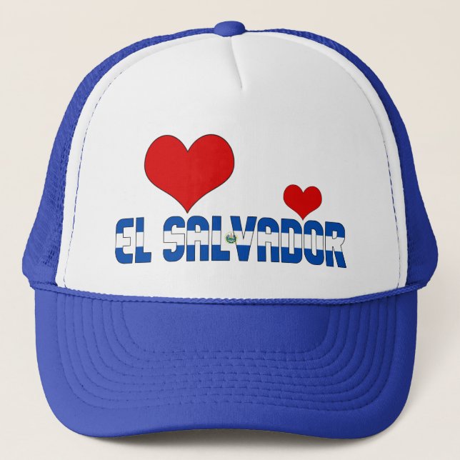 Adorable El Salvador Flag Hearts Patriotic Trucker Hat (Front)