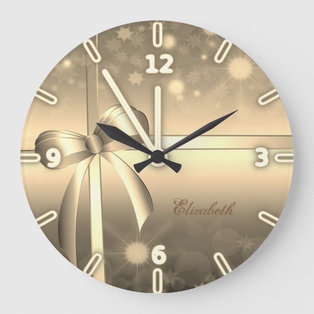 Adorable Elegant Gold Bow- Personalised Large Clock (Front)