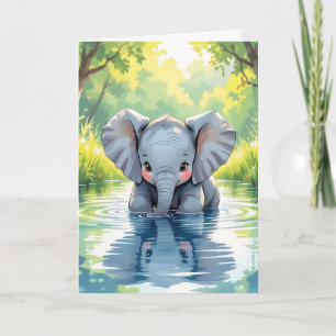 Adorable Elephant and Colouring Page Birthday Card