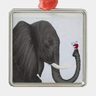 Adorable Elephant and Cute Ladybug Metal Ornament