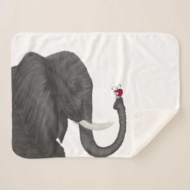 Adorable Elephant and Cute Ladybug Sherpa Blanket (Front (Horizontal))