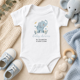 Adorable Elephant Blue Baby Boy Shower Bodysuit