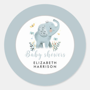 Adorable Elephant Blue Baby Boy Shower Classic Round Sticker
