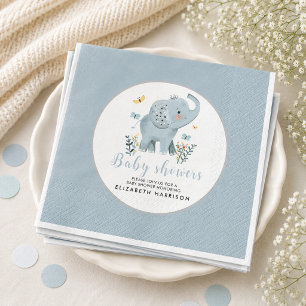Adorable Elephant Blue Baby Boy Shower Napkin