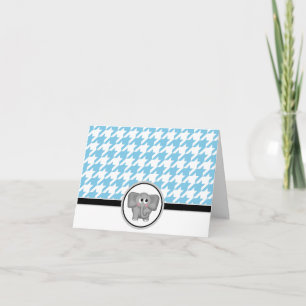 Adorable Elephant Blue Houndstooth Cards