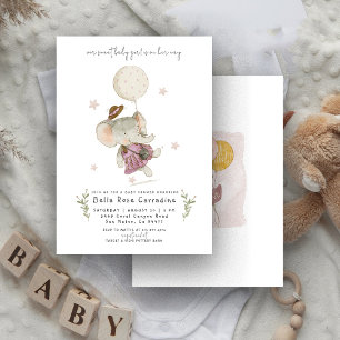 Adorable Elephant   Botanical Boho Baby Shower Invitation