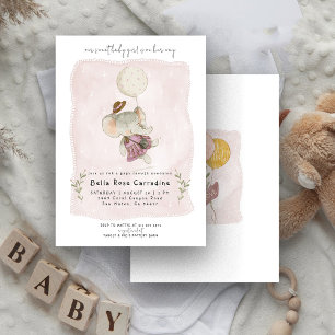 Adorable Elephant   Botanical Boho Baby Shower Invitation