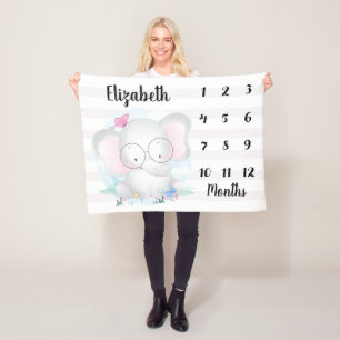 Adorable Elephant Butterflies Baby Milestone Fleece Blanket