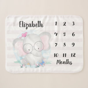 Adorable Elephant Butterflies Baby Milestone Sherpa Blanket