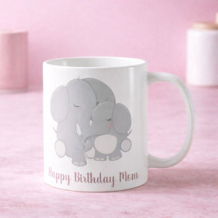 Adorable Elephant Cuddles Happy Birthday Mum Coffee Mug
