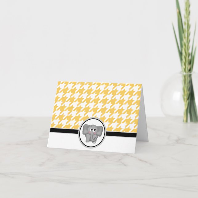 Adorable Elephant custom Yellow Houndstooth Cards (Front)