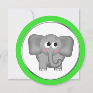 Adorable Elephant Green round Baby Shower Invites