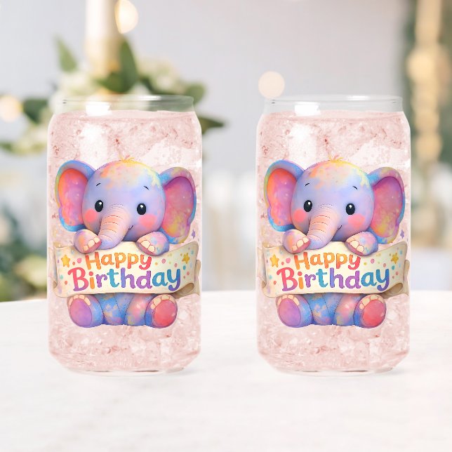 Adorable elephant, happy birthday frosted can glas glass (Insitu (Wedding))