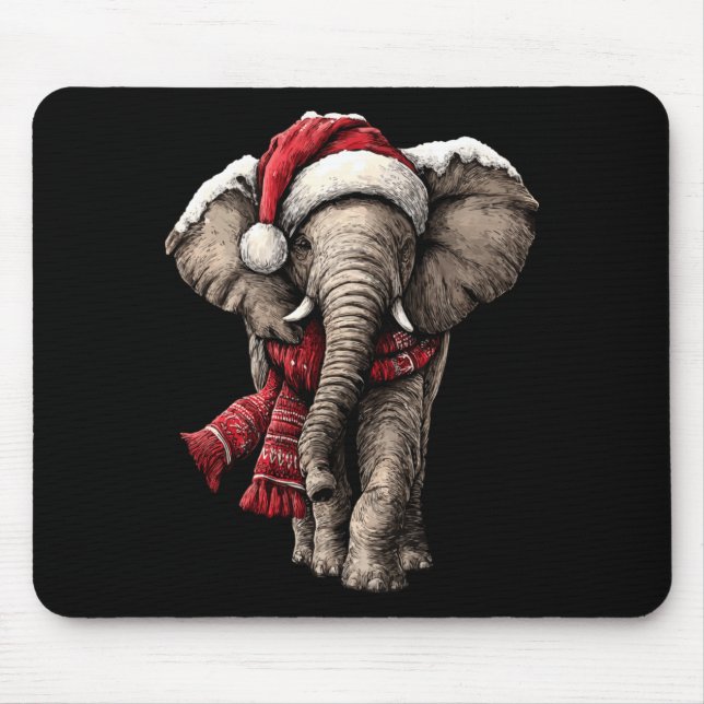 Adorable Elephant In Santa Hat Snowy Winter Christ Mouse Pad (Front)