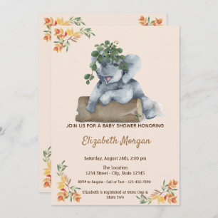 Adorable Elephant, Leaves Baby Shower Invitation