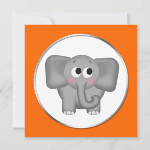 Adorable Elephant - Orange Baby Shower Invitations