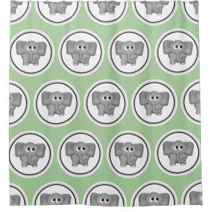 Adorable Elephant Pattern Green Shower Curtain