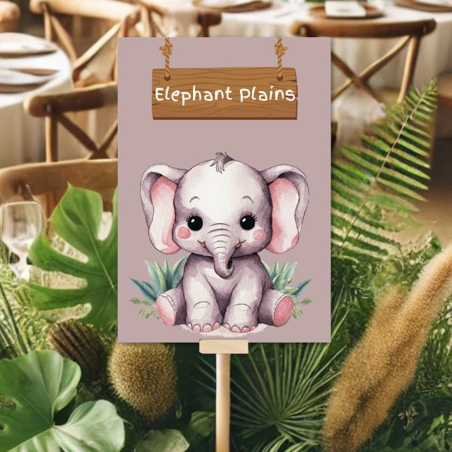 Adorable Elephant Plains Jungle Safari Table Sign Table Number (Creator Uploaded)