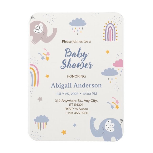 Adorable Elephant Rainbow Baby Shower Invitation Magnet (Vertical)