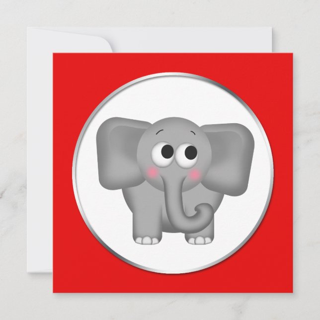 Adorable Elephant - Red Baby Shower Invitations (Front)