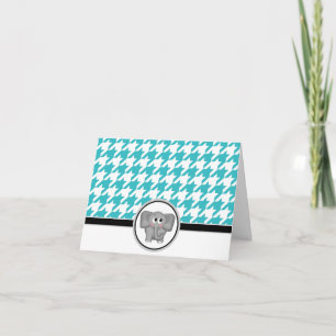 Adorable Elephant Turquoise Houndstooth Cards