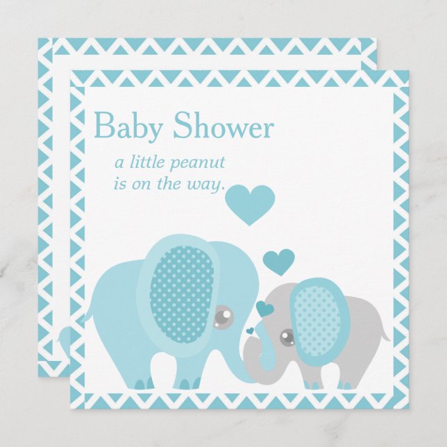 Adorable Elephants, Baby Boy Shower Invitation (Front/Back)