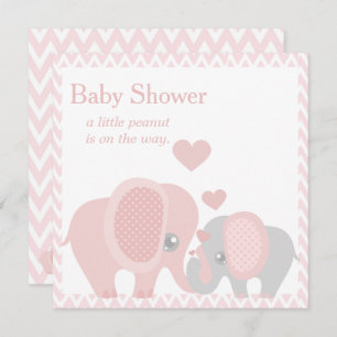 Adorable Elephants, Baby Girl Shower Invitation