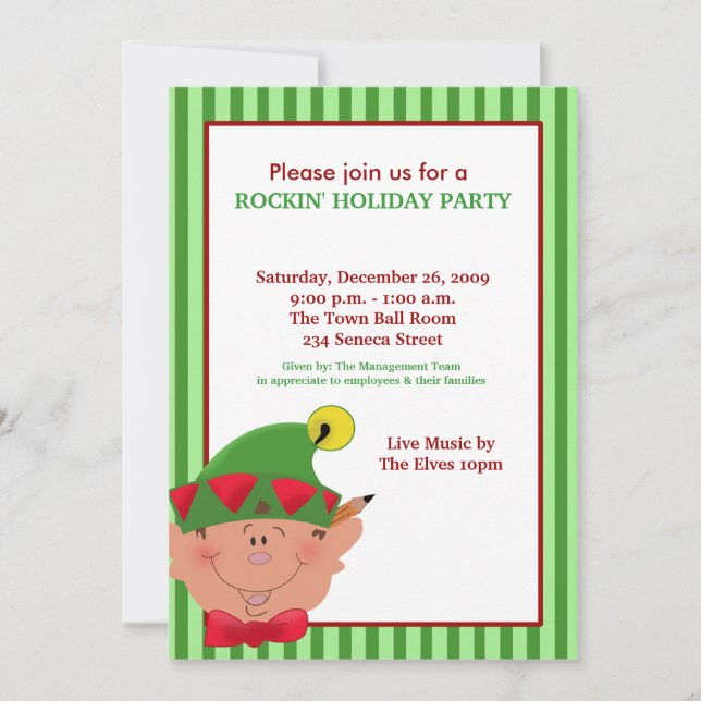 ADORABLE ELF Elves Holiday Christmas Red/Green Invitation (Front)