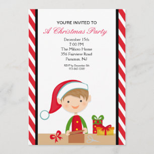 Adorable Elf in Workshop Christmas Party Invite