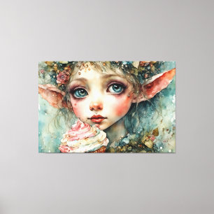 Adorable Elf With a Cupcake Canvas Print