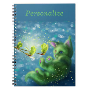 Adorable Enchanted Green Kitten Personalise Notebook