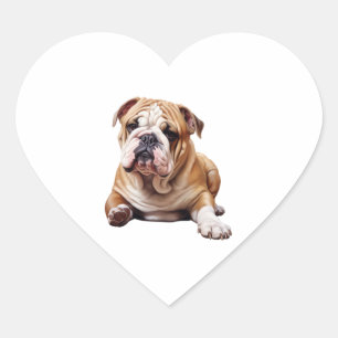 Adorable English Bulldog Puppy - Endearing Pet Por Heart Sticker