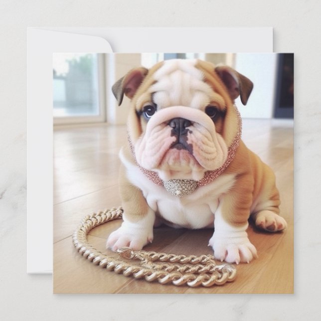 ADORABLE ENGLISH BULLDOG PUPPY GREETING CARD (Front)