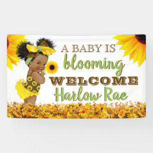 Adorable Ethnic Baby Girl   Sunflower Baby Shower Banner
