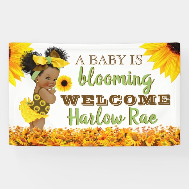 Adorable Ethnic Baby Girl | Sunflower Baby Shower Banner (Horizontal)