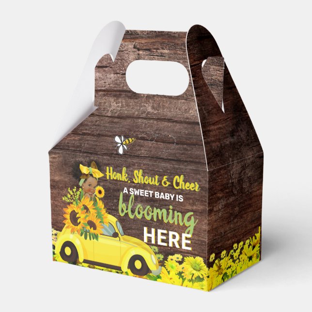 Adorable Ethnic Baby Girl |Yellow Sunflower Rustic Favour Box (Back Side)