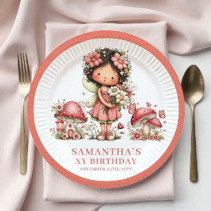 Adorable Fairy 5th Birthday Blush Floral Paper Plate