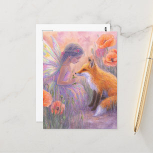 Adorable Fairy and a Red Fox Postcard