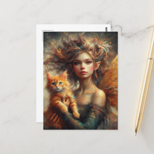 Adorable Fairy and her Ginger Kitten Postcard