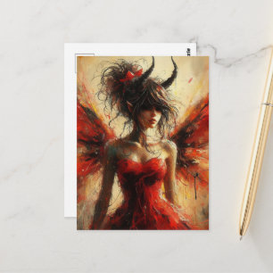 Adorable Fairy in a Red Dress with Horns Postcard
