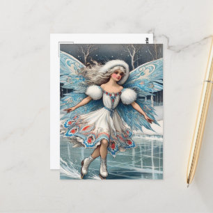 Adorable fairy out iceskating postcard
