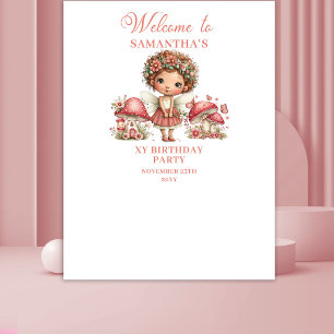 Adorable Fairy Pink Floral Birthday Backdrop Tapestry
