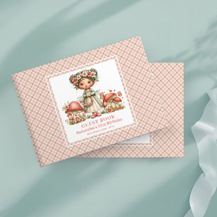 Adorable Fairy Pink Floral Mushroom Guest Book