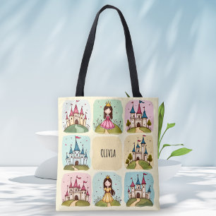 Adorable Fairy Tale Castle & Princess Doodles Tote Bag