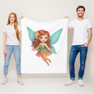 Adorable Fairy with Colorful Wings and Dress Fleece Blanket
