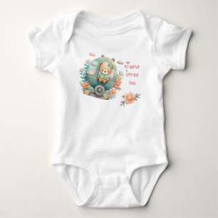 Adorable Faith Pastel Quaint Bear Pram Floral Name Baby Bodysuit