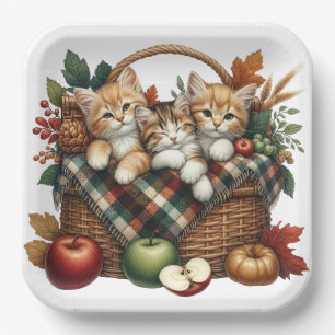 ADORABLE FALL AUTUMN THEMED KITTENS & CATS PAPER PLATE